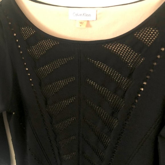 Calvin Klein Black Eyelet Lace Cocktail Dress Sz Medium with Nude Lining - Picture 6 of 9